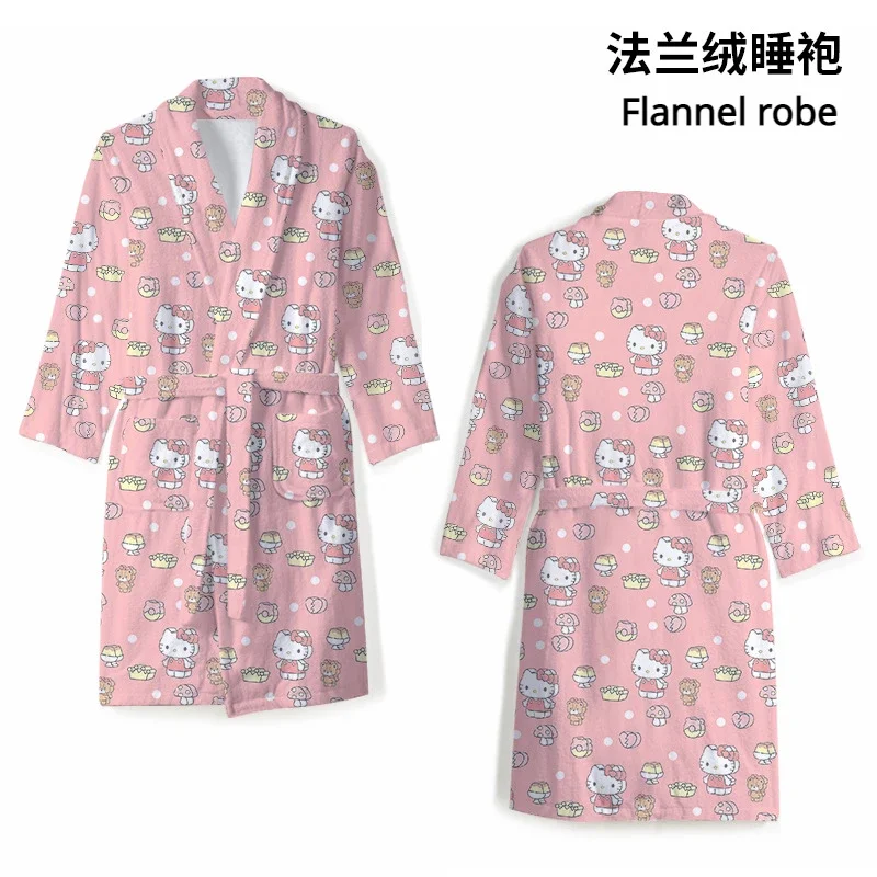 Anime Cartoon Hello Kitty Hangyodon Women's Flannel Robe Warm Sleepwear for Winter Thickened Couple Models Home Clothing