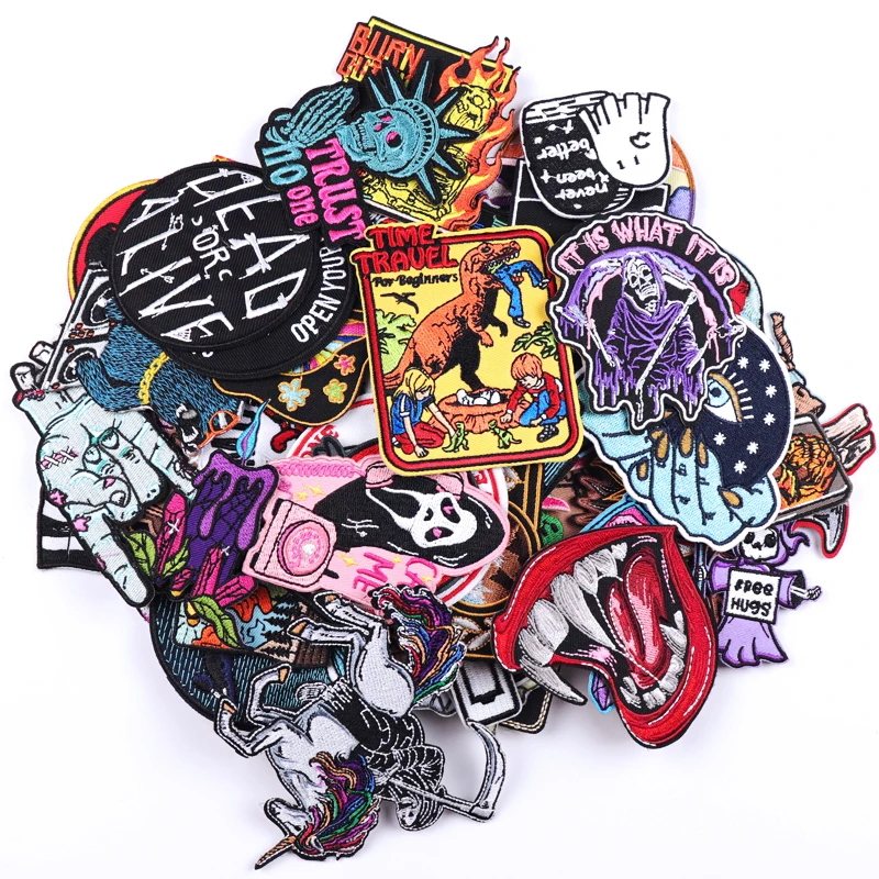 20/30/40/50PCS High Quality Random Send Punk Style Patch Horror Skull Embroidery Patch Iron On Patches For Clothing Sewing Badge