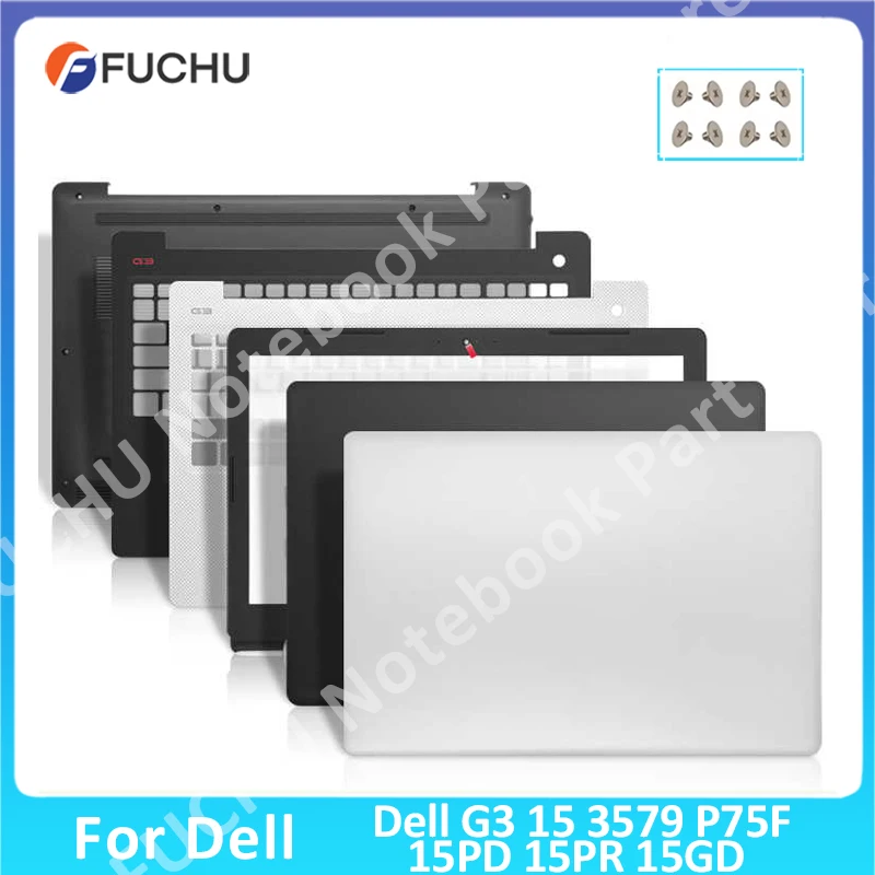 Case For Dell G3 15 3579 P75F 15PD 15PR 15GD LCD Back Cover Front Bezel Palmrest Bottom Hinges Black Case Blue Logo