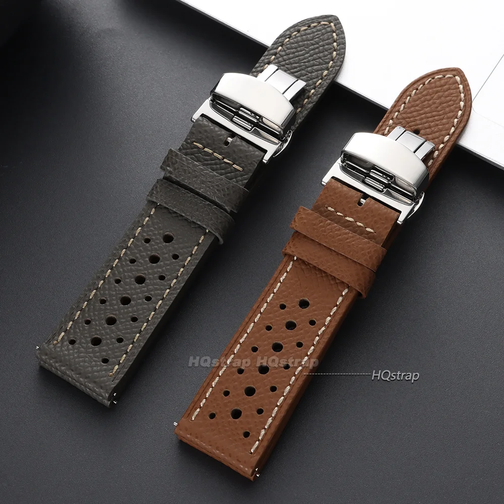 Breathable Cowhide Watch Strap 18mm 19mm 20mm 22mm for Rolex for Omega Universal Wristband Butterfly Buckle Leather Bracelet