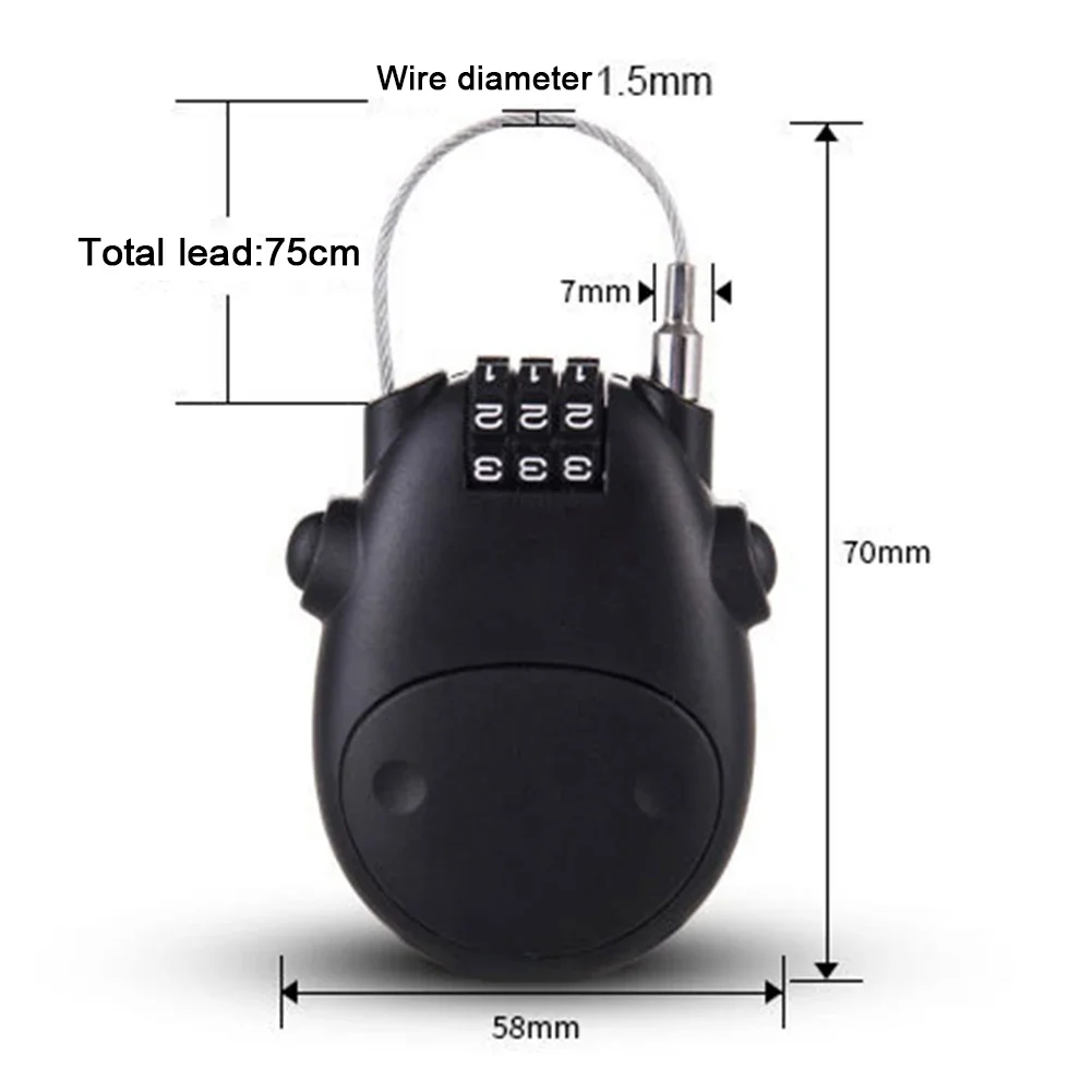 Candado de contraseña Universal para casco de motocicleta, cuerda de alambre telescópica, bloqueo de código de Cable de acero, Maleta, trineo de