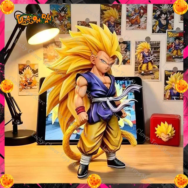 Image of Dragon Ball Anime-Figuren Super Saiyajin 3 Son Goku Figur Q-Version PVC-Statue Modell Chassis Desktop-Ornament Hobby-Sammlerstück