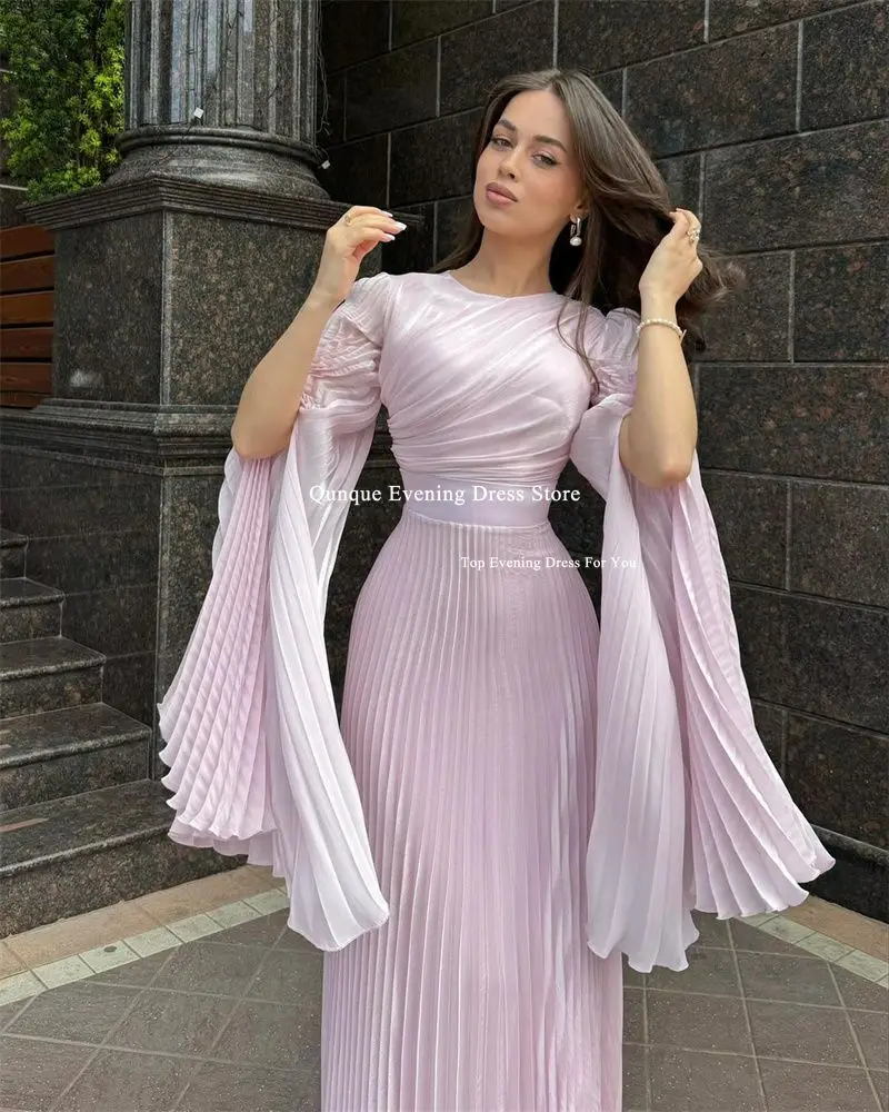 Qungkin Long Mermaid Prom Dresses With Shawl Sleeves Saudi Arabia Women Formal Evening Party Gowns Vintage Pleat Robes De Soirée