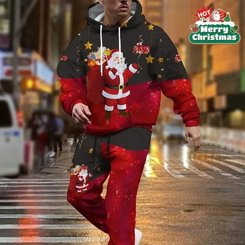 

Men's fashion sweatshirt set, new style, thick and warm, long sleeve pocket sweatshirt, men's casual loose drawstring trousers.