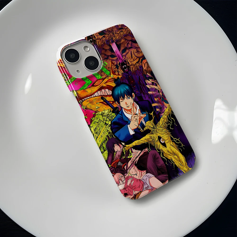 Funda de teléfono Clmj Chainsaws Mans Anime para iPhone 17 16 15 14 13 12 11 Air Pro Max X XS XR XSMax 8 Plus, cubierta rígida de PC con película brillante