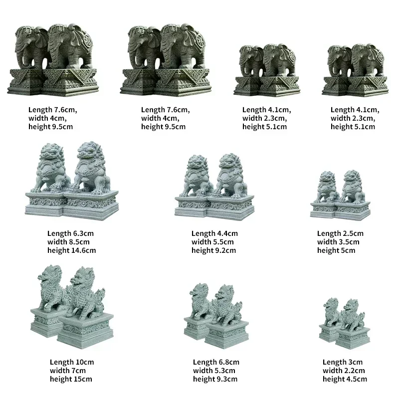 Fu Foo Dog Pair Guardian Stone Lion Statues Chinese Feng Shui Decorative Figurines Home Living Room Bar Cafe Decor Desk Ornament