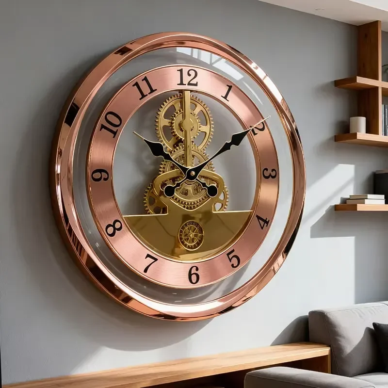 14 Inch Retro Gear Wall Clock Large Crystal Plastic Frame Battery Powered Decor for Living Room Home Office Silent Quartz
