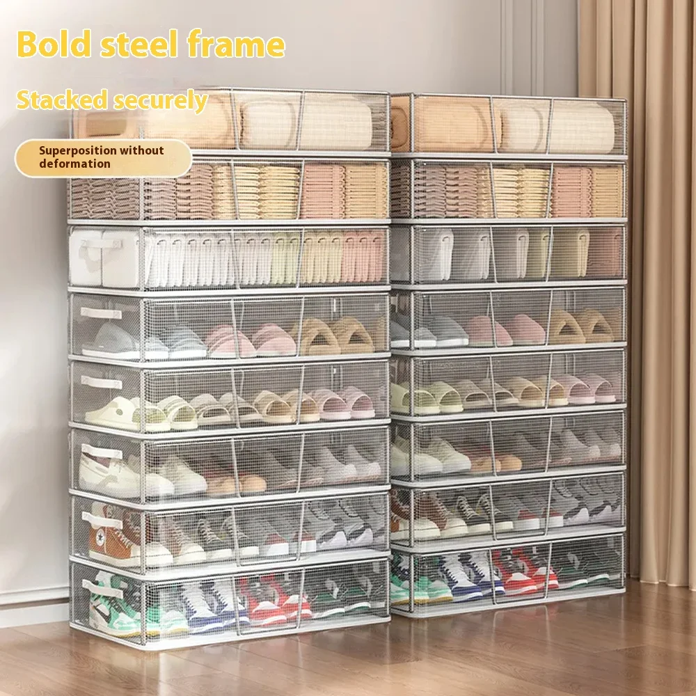 Foldable Shoe rack Sealed and dustproof Transparent visible Shoe  storage Boxes for bedroom Clothes organizer Space Saving