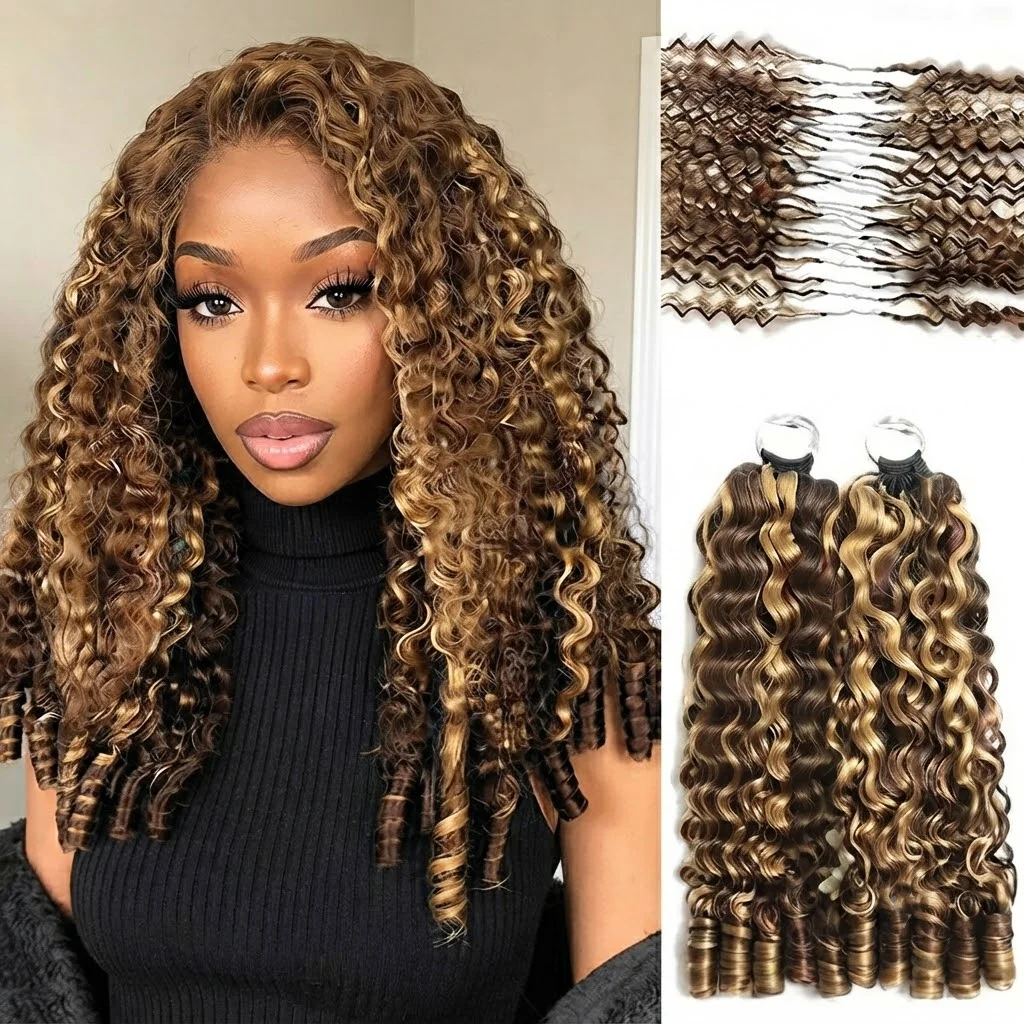 Nouveauté : Cheveux humains bouclés birmans 4/27 Highlight Feather pour tresses, pré-séparés, légers, réutilisables, Cheveux humains bouclés birmans Miracle Knots Feather pour femmes noires