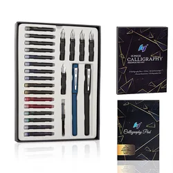 Calligraphy Fountain Pen 5Nibs 16 Ink Cartridges Book Art Gothic Flower Font English Writing Set Sketch Drawing Kit Christmas