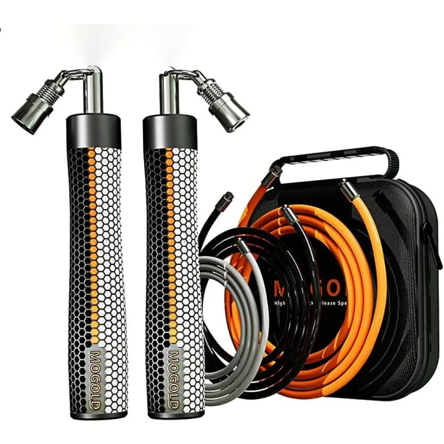 

Утяжеленная скакалка для мужчин и женщин - сменные 1/5 фунта, 1/4 фунта, 1/2 фунта, тяжелые скакалки - вращение на 360 градусов - регулируемая длина, эргон