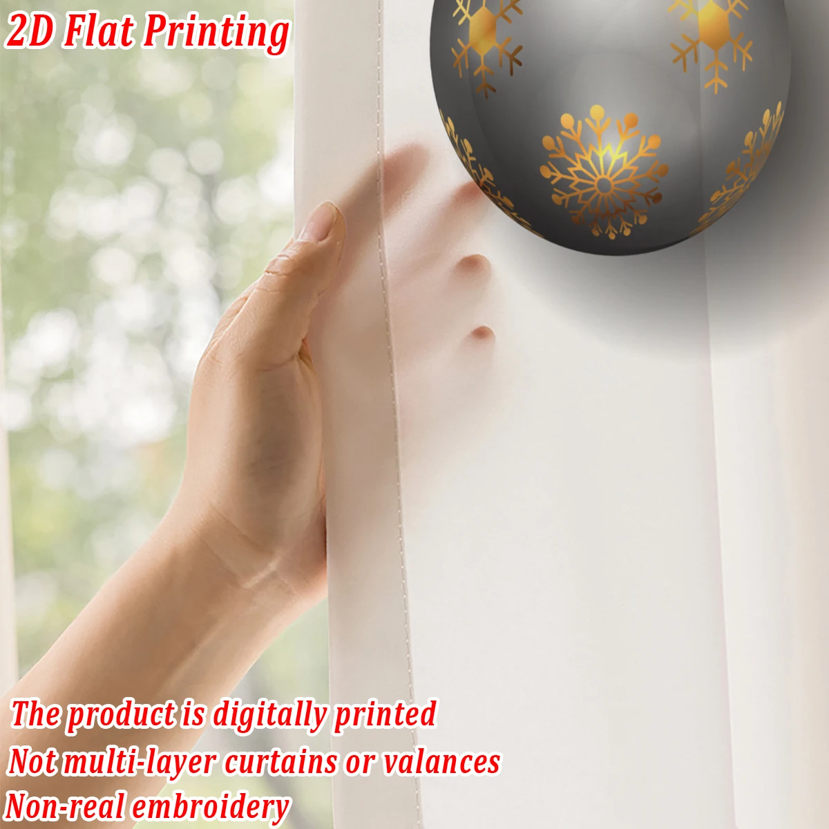 Christmas Flat Printing Sheer Curtain with Christmas Ball Pine Branches Snowflak for Living Room Bedroom Decor Holiday Party