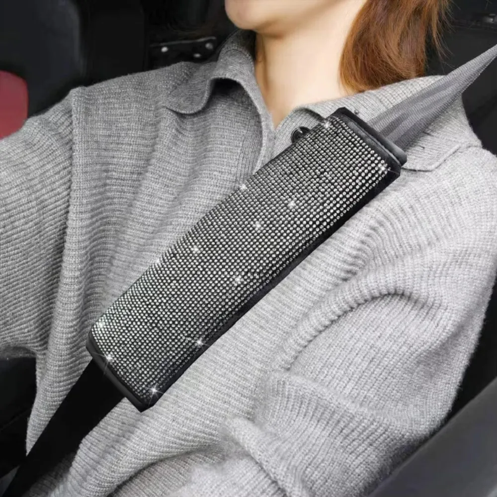 2Pcs Car Seat Belt Cover Shoulder Pad Bling Diamond Crystal Rhinestones Inlaid Decoration Car Interior Accessories for Women