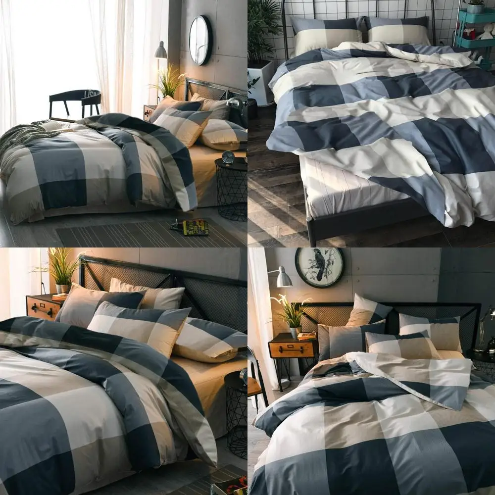 

Queen Size Cotton Plaid Duvet Cover Set - Reversible Checkered Hotel-Quality 3-Piece Bedding with Zipper Closure (No Comforter I