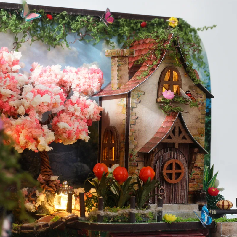 ديوراما غابة غامضة غامضة، منزل خرافة خشبي ثلاثي الأبعاد يمكنك صنعه بنفسك، هدية عيد الميلاد لديكور سطح المكتب المسحور #2