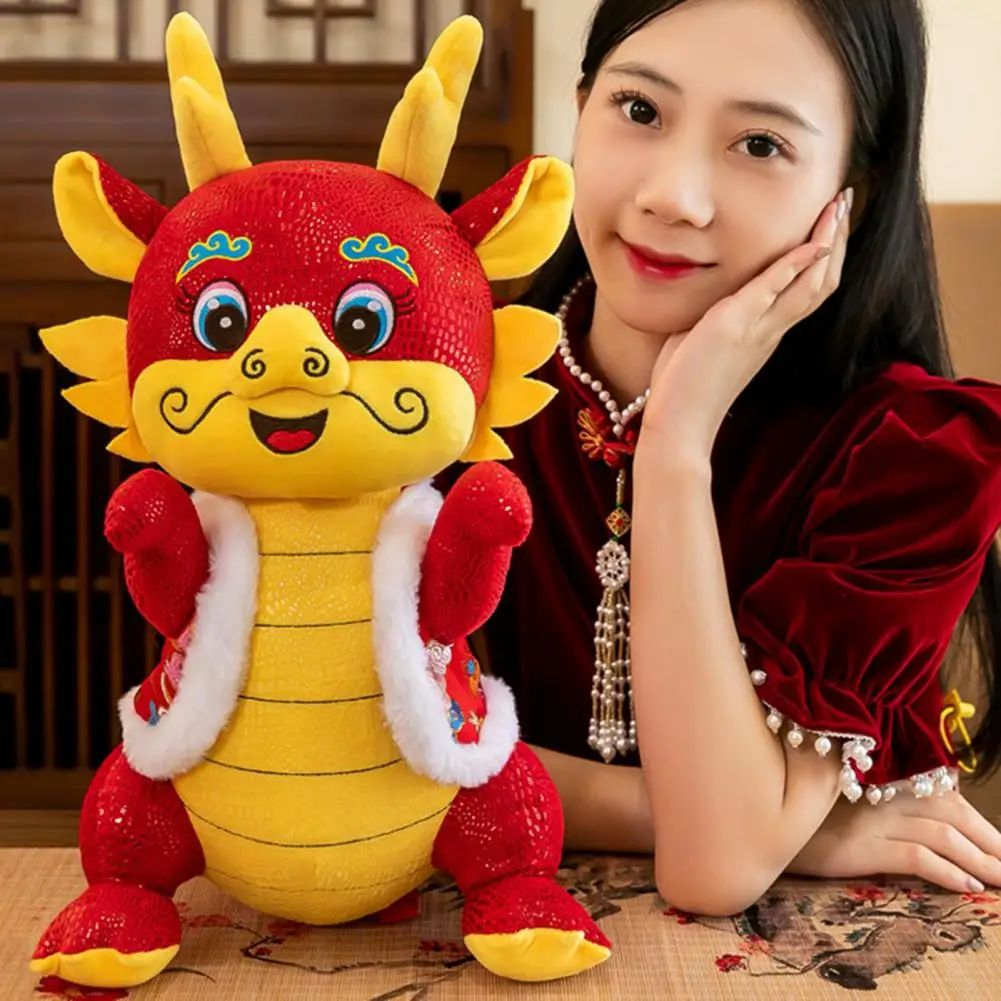 

New Year Gift Chinese Zodiac Dragon Plush Doll Removable Tang Suit Lovely Cartoon Stuffed 2024 Year Mascot Ornament Festival