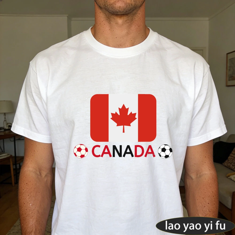 Canada Flag Soccer Part T-Shirt Soccer Fans Gift Shirt Canada Patriotism Tshirt Men Women Fashion Crewneck Cotton Tee Tops