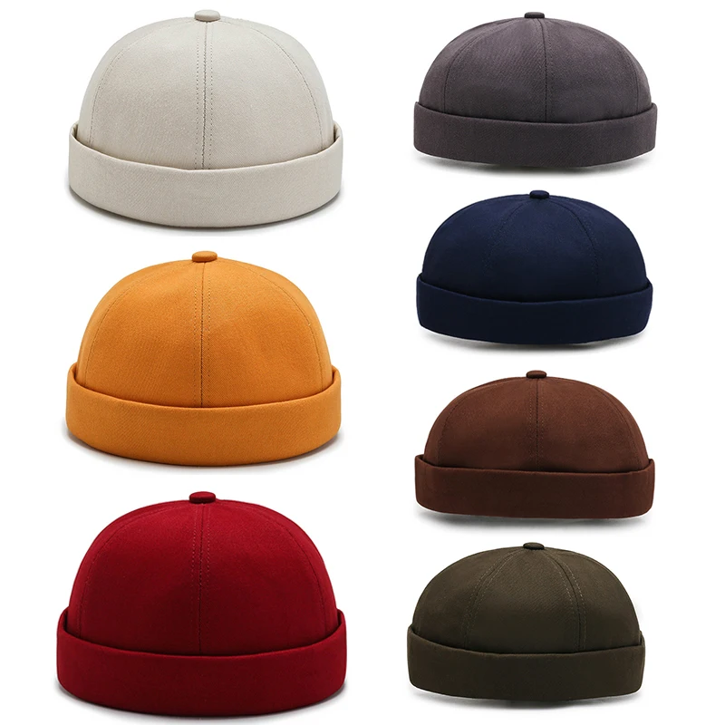 Fashion Solid Color Docker Cap Skullcap Mens Dome Hat 2023 Adjustable Adjustable Women Men Hip Hop Hat Sailor Cap Brimless Hat