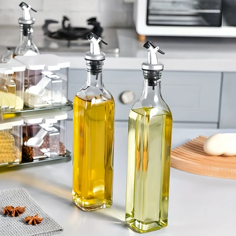 

2pcs 250ML Transparent Glass Olive Oil Bottle Leakproof Kitchen Seasoning Soy Sauce Vinegar Press Type Cruet Barbecue Bottle