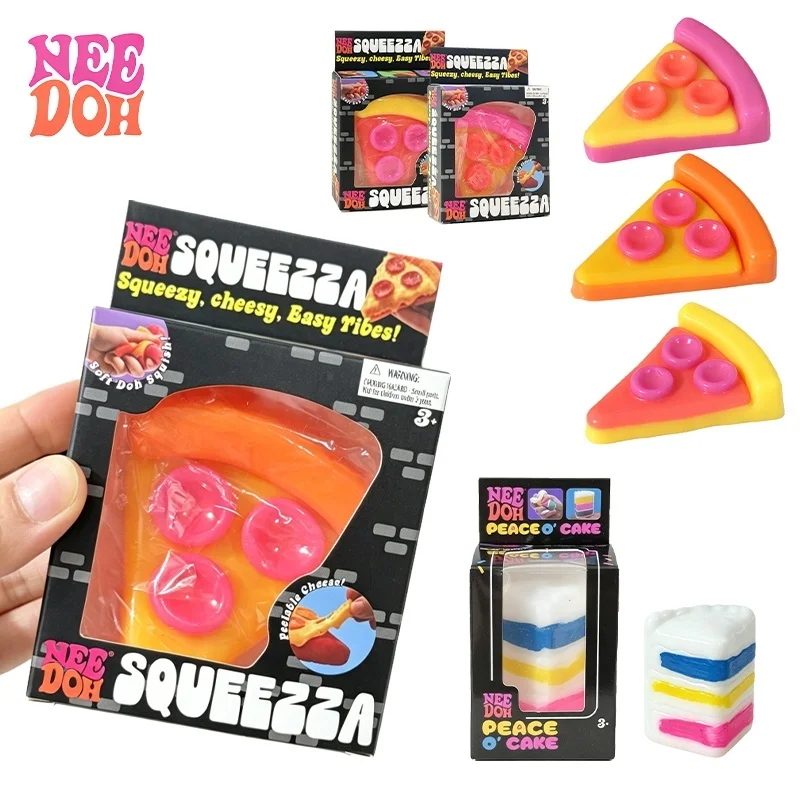 Needoh Peace Cake Pizza Slice TPR Squeeze Squishy Toys Stress Anxiety Relief For Autism ADHD Pressure Relax Sensory Toy Gift