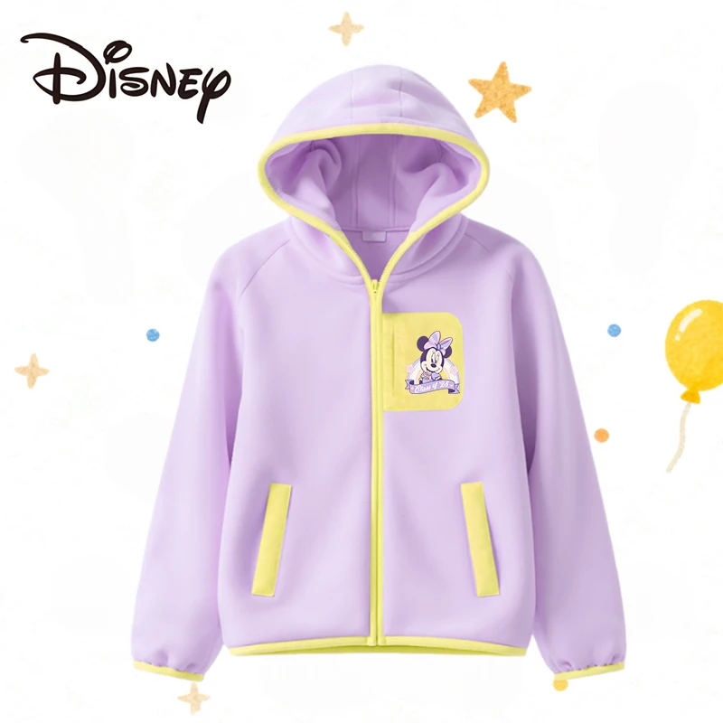 Disney Kinder Verdickte Kapuzenpullover Herbst Winter Plüsch Fleece Reißverschluss Strickjacke Mädchen Lila Weiche Bequeme Oberbekleidung