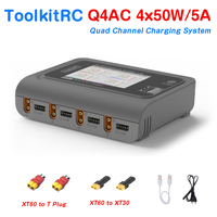 ToolkitRC Q4AC 4x50W 5A AC 100W 4 Port DC Smart Charger Discharger XT60 Gray Version for 1-4S Lipo Battery