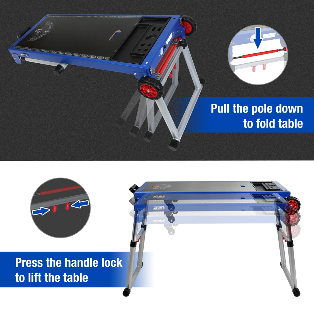 WORKPRO Miter Saw Stand 5-in-1 Work Station Workbench Quick Folding Work Table with Detachable Miter Saw