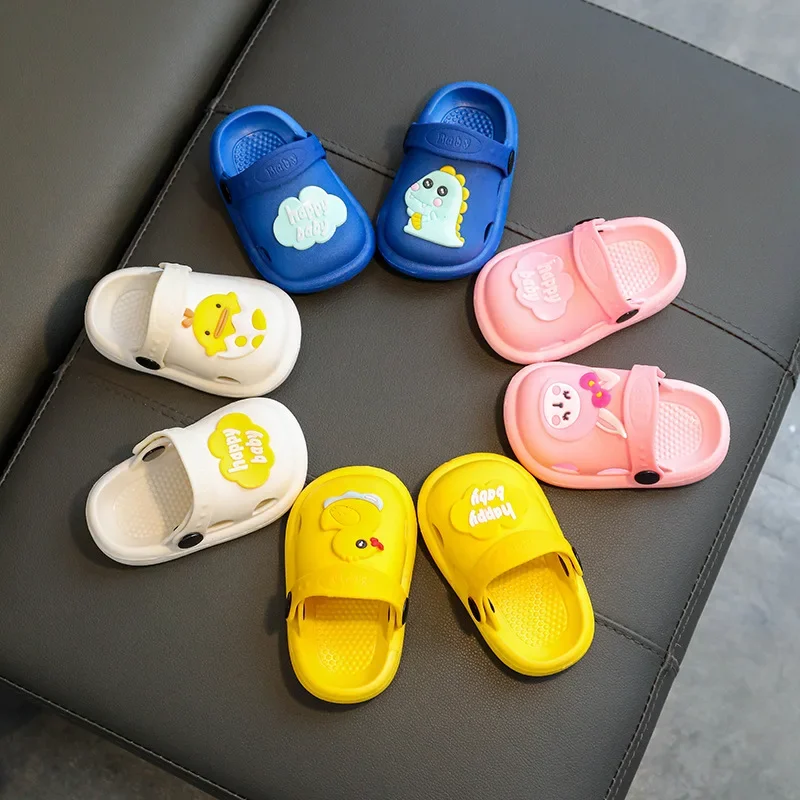 Summer Cartoon Children Slippers EVA Soft Sole Anti Slip Cave Hole Shoes Toddler Boys Girls Beach Sandals Kids Breathable Slides