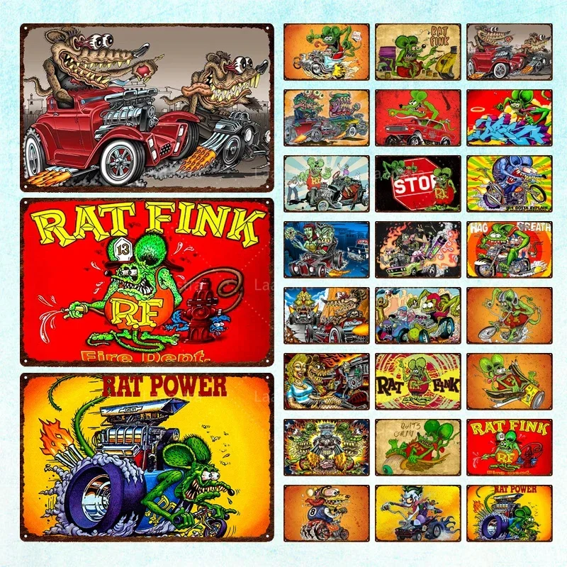 Tin Sign Garage Decor Vintage Metal Sign for Wall Decor Rat and Fink Tin Signs Retro for Garage Man Cave Bar Pub and Club Poster