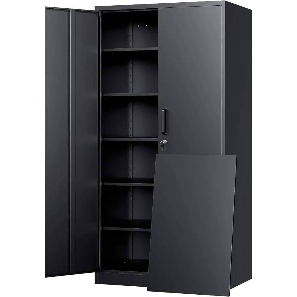 

Metal Storage Cabinet with Lock - 72" Garage Storage Cabinet with 2 Locking Doors and 5 Adjustable Shelves ,Black