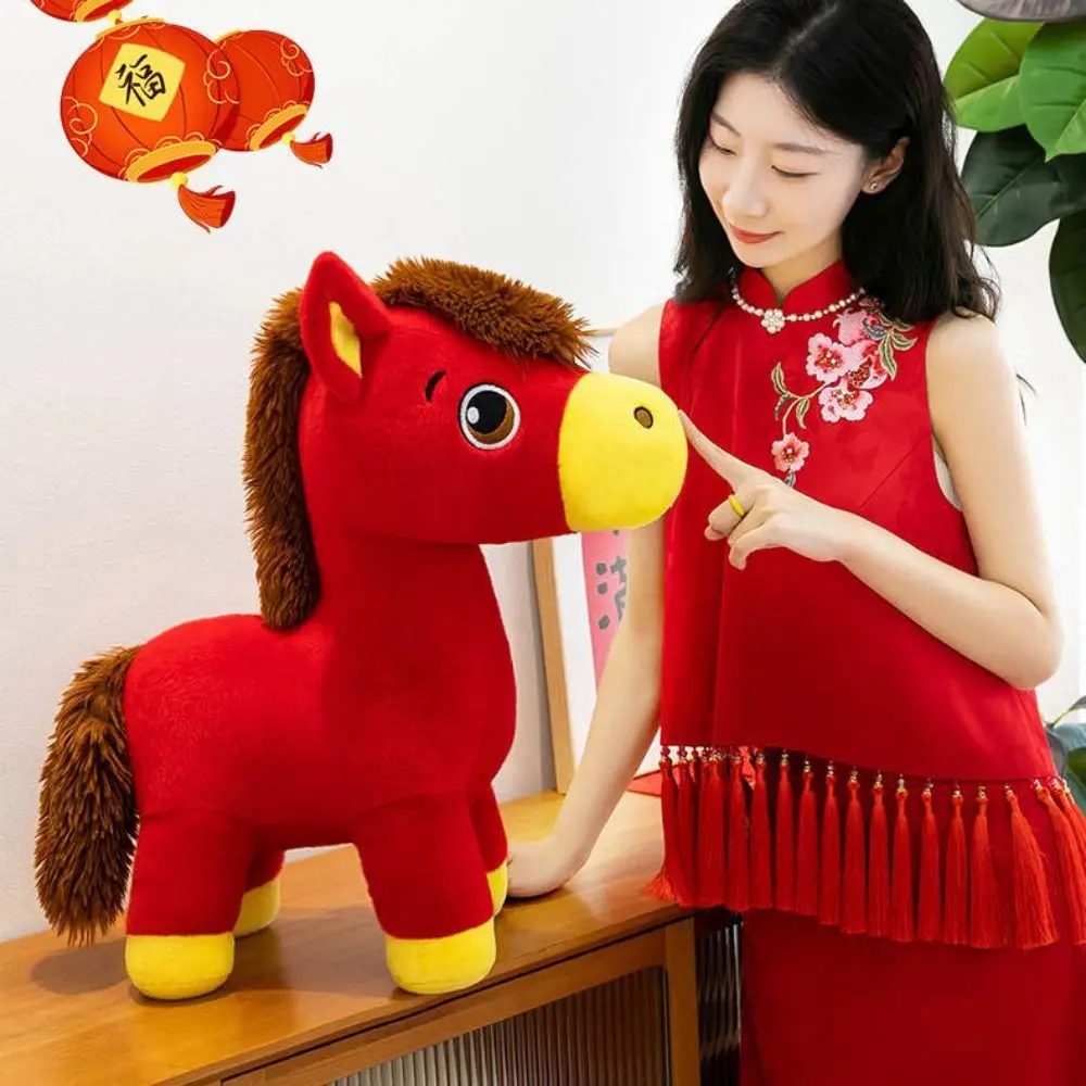 Tradycyjne pluszowe zabawki w kształcie konia z kreskówek, szczęśliwy, uroczy kucyk, lalka pluszowa 25cm/30cm, czerwony konik z chińskim zodiakiem dla dzieci.