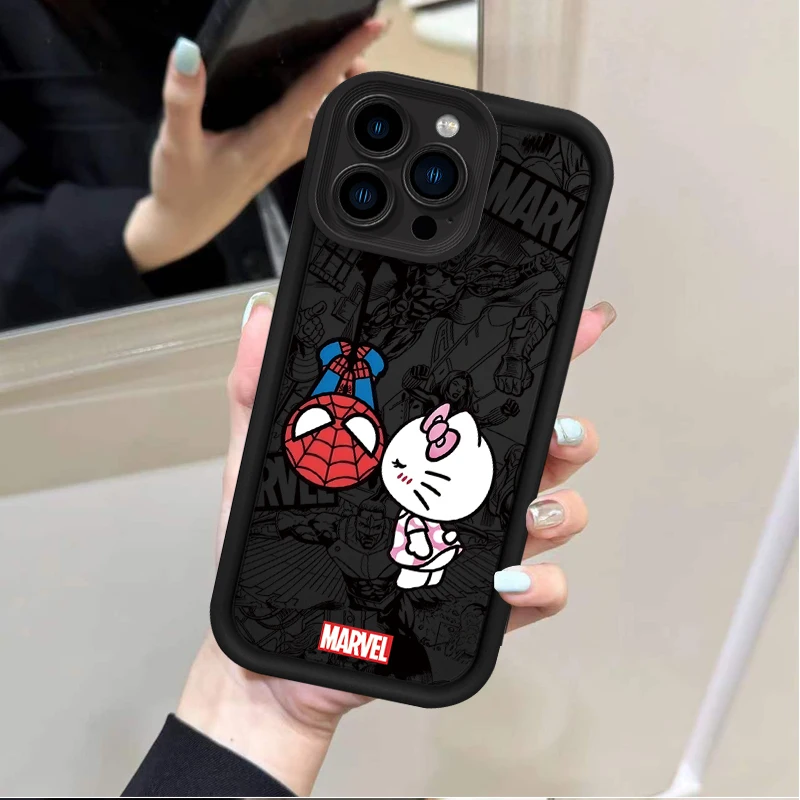 Marvel Spider Man Cat Liquid Silicone Phone Case For iPhone 15 Pro Max 14 13 12 11 X XS XR 7 8 Plus SE 2020 Soft Protect Cover image 5