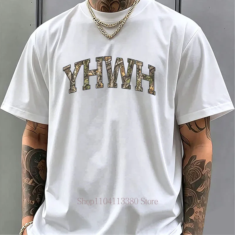 YHWH Graphic Print T-shirts Men Summer Casual Fashion High Street Tops Vintage Hip Hop Loose Crew Neck Short Sleeve Cotton Tees