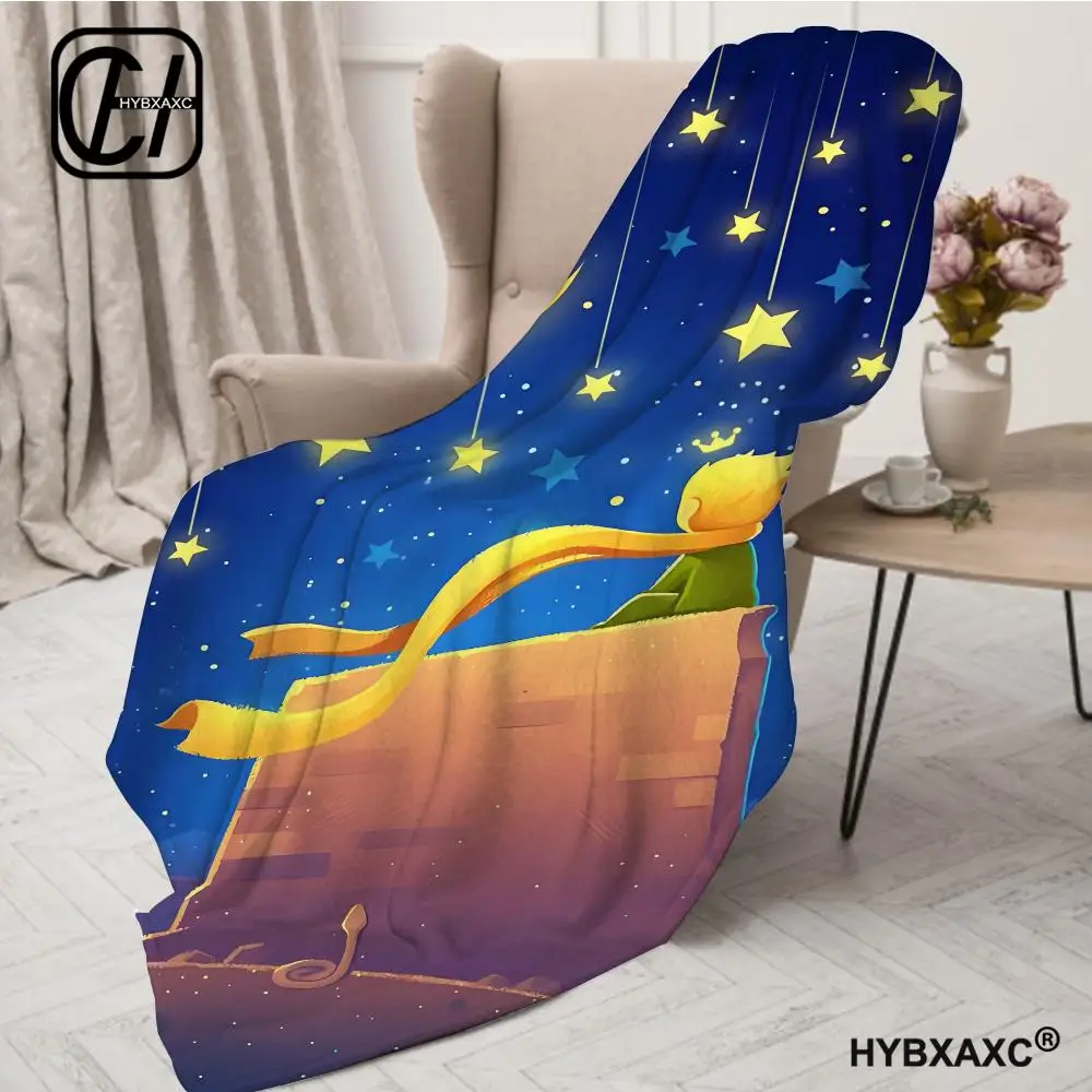Whimsical Starry Planet Boy Throw Blanket, Fantasy Tale Boy On Small Asteroid With Star Print Soft Flannel Blanket, Dreamy Celes