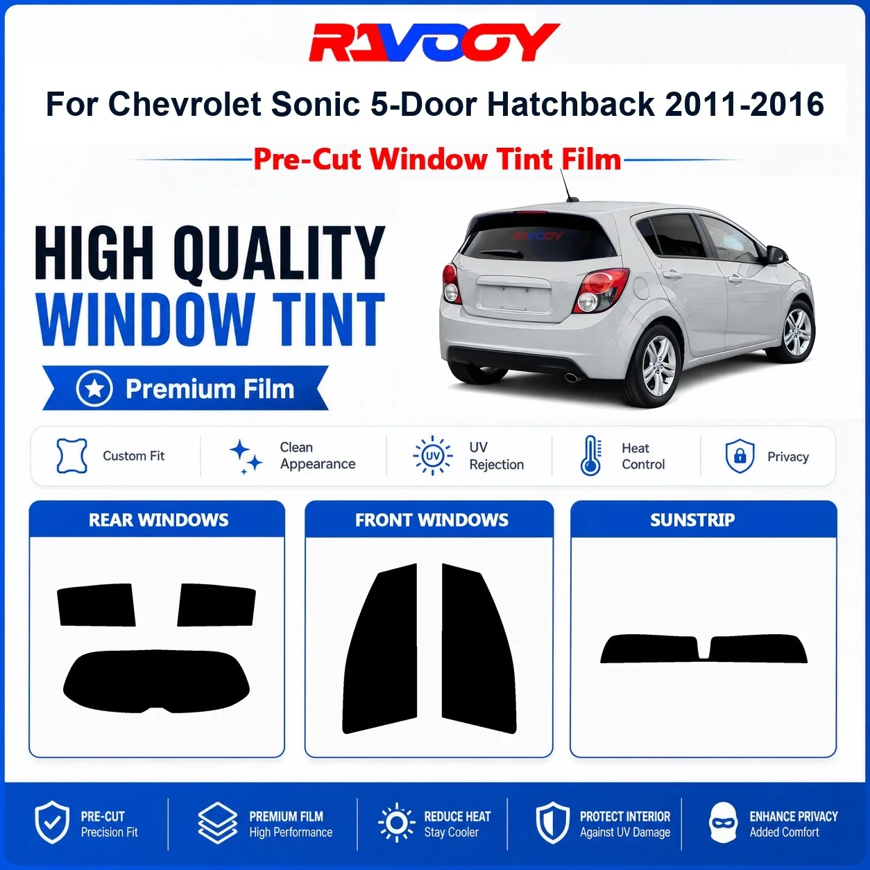 Premium Pre-Cut Window Tint For Chevrolet Sonic 5-Door Hatchback 2011-2016 Front & Rear Windows UV Heat Rejection Privacy Film