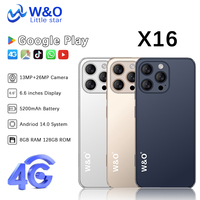 W&O X16 4G Smartphone Android 14 8GB RAM 128GB ROM Mobile phone 6.6 Inch HD Dual SIM 5200mAh Battrey 13+26MP Camera Cell Phone