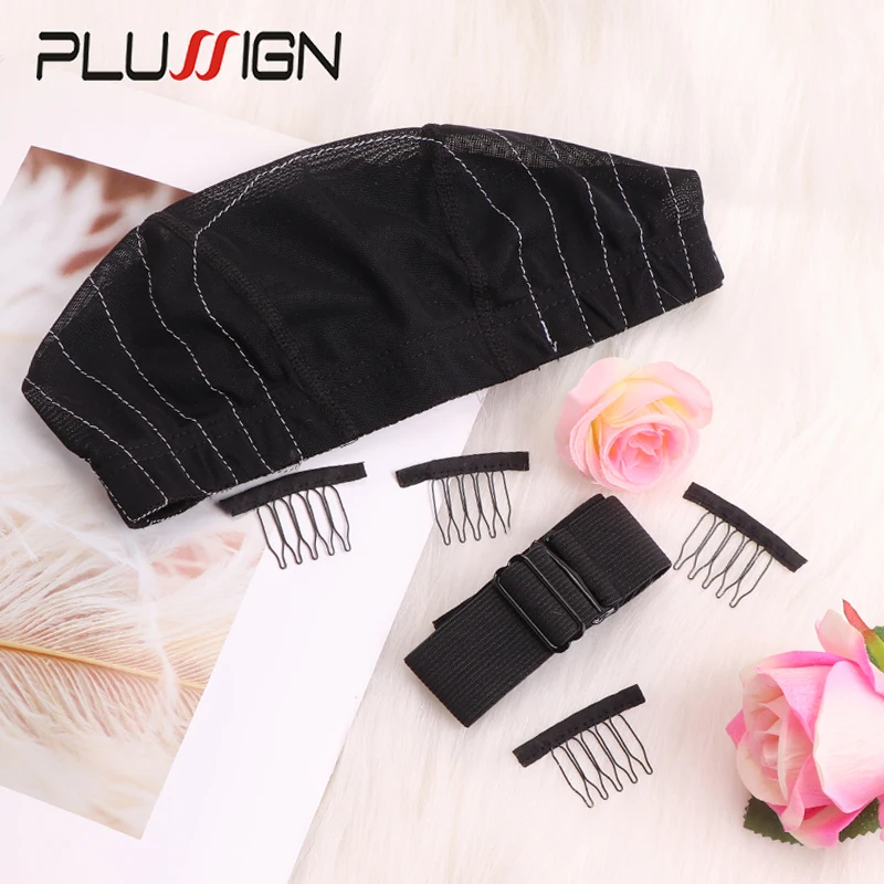 

Кепка для парика Plussign из спандекса с картой направления для начинающих, парик для шитья, 1 нейлоновая шапочка для изготовления париков, 1 регулируемая повязка на голову, 4 расчески для парика