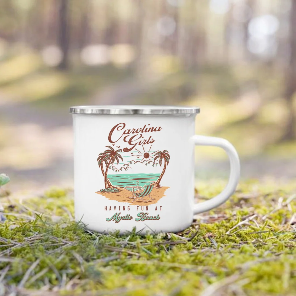 كوب شاطئ كاليفورنيا بلام مطبوع ، أكواب مينا للتخييم ، كوب بيرة لحفلات التخييم والمغامرة ، أكواب بمقبض جبلي ، هدايا للتخييم