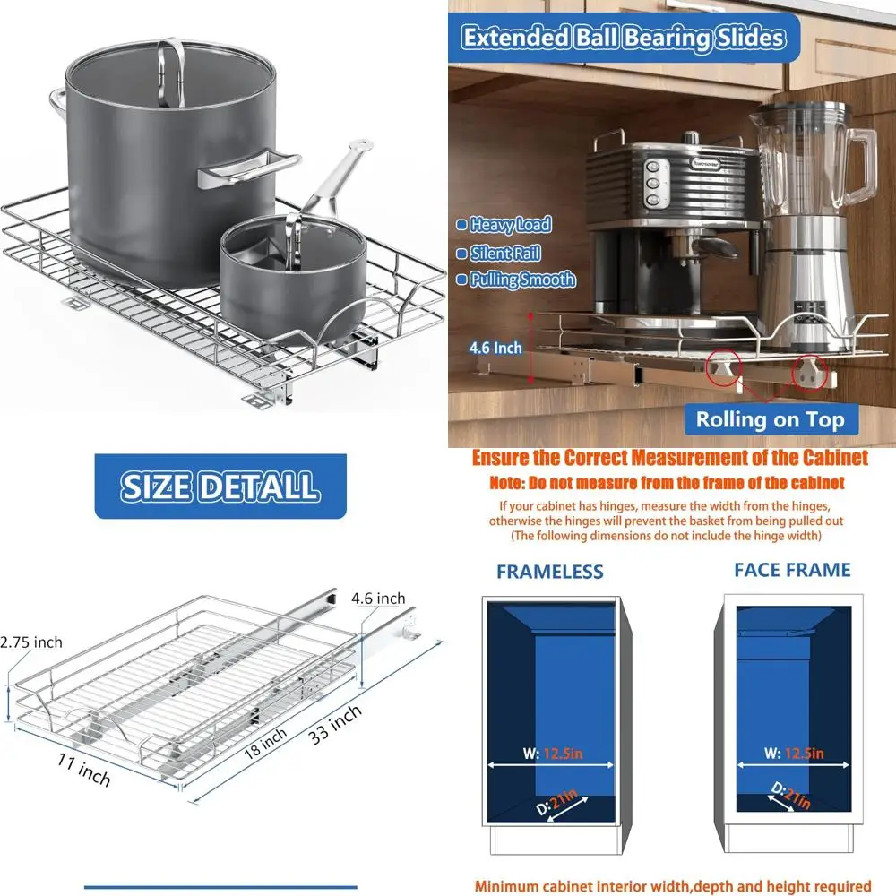 

Выдвижной органайзер для кухонного шкафа, ширина 11 x 18 глубин, компактные выдвижные ящики для эффективных решения для хранения