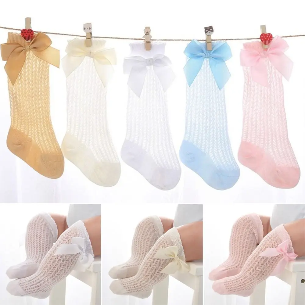 Baby Dress Breathable Mesh Baby Girls Socks Cotton Big Bow Mesh Stockings Thin Stockings Summer