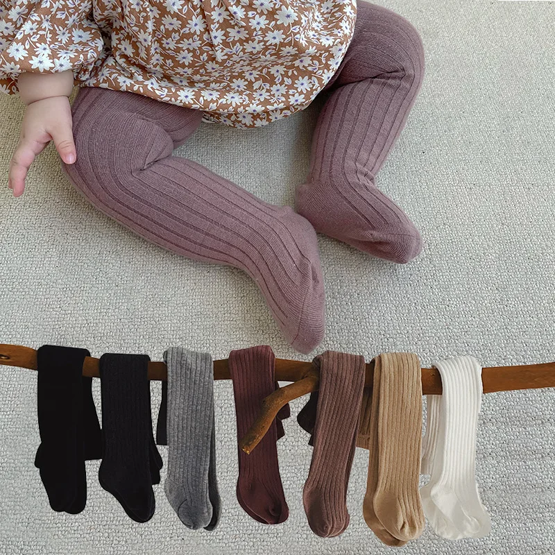 Children Macaron Color Pantyhose Cotton Knitted Baby Girl Fashion Tights Infant Kids Stocking Toddler Casual Pants