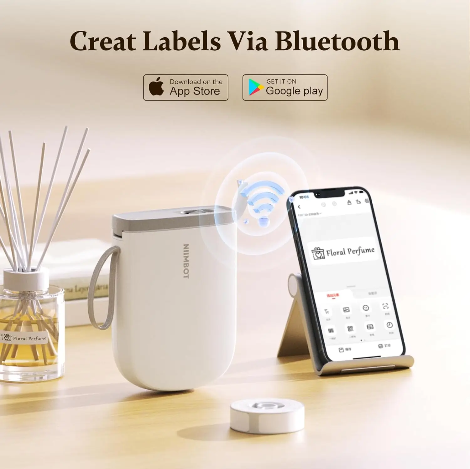 NIIMBOT D11H Label Printer Mini Portabel Bluetooth Sticker Machine Maker with 1 Roll Label Paper Tape Print Notes Name Date Tips