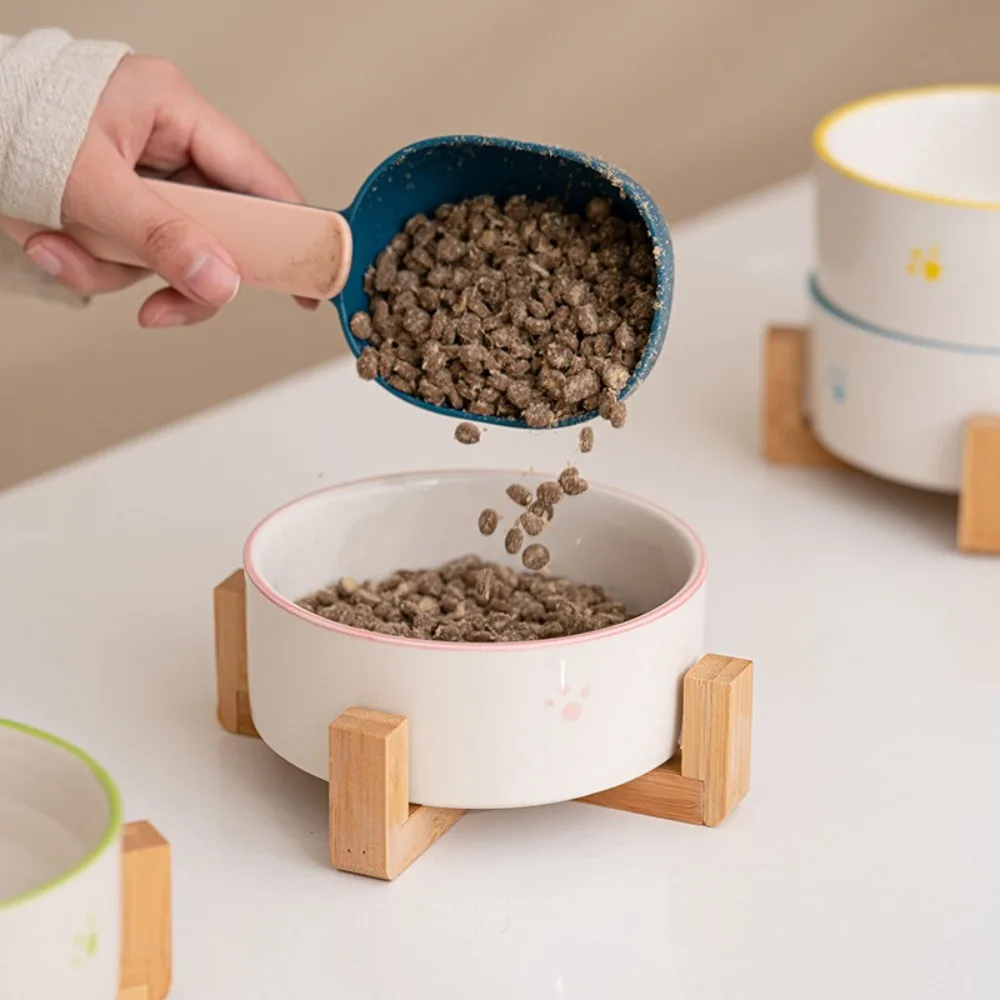 

Ceramic Flat Mouth Cat Bowl Large Diameter Anti-knock Dog Food Container Prevent Tipping Over Cartoon Drinking Water Bowl