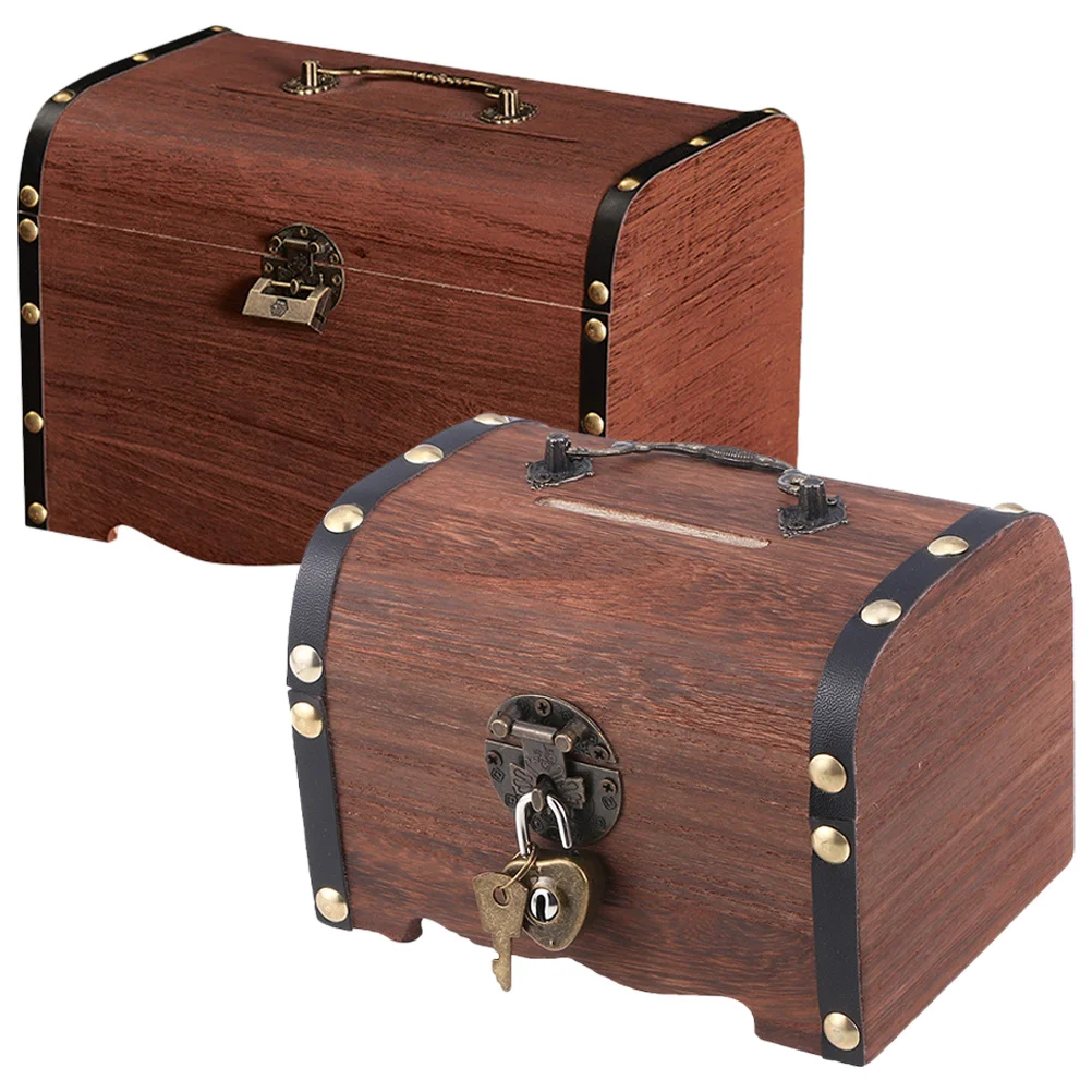 2 قطعة الصدر الكنز الخشبي خمر حصالة على شكل حيوان صناديق توفير المال الرجعية عملة التخزين المنظم حالة الزخرفية الصغيرة #6