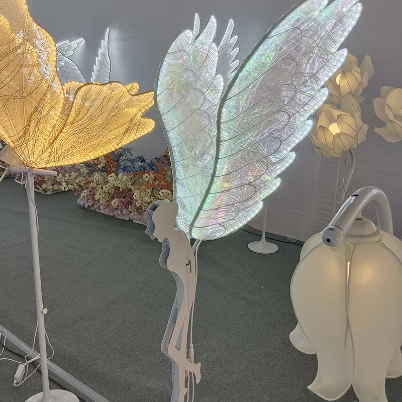 Glowing Angel Wedding Decor Pathway Guide Light for Reception Colorful Romantic Backdrop Prop Entrance Welcome Area Display Wing