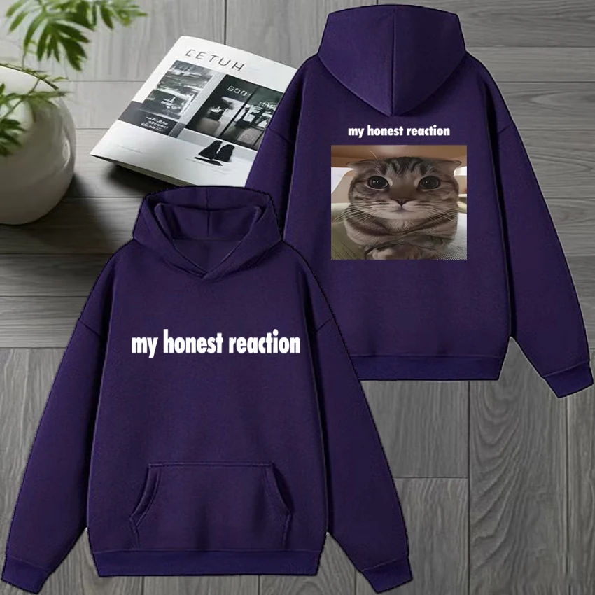 2025 جديد في رد فعلتي الصادق مضحك القط ميمي مزدوجة الوجهين مطبوعة هوديي الرجال النساء harajuku البلوز للجنسين كنزة صوف