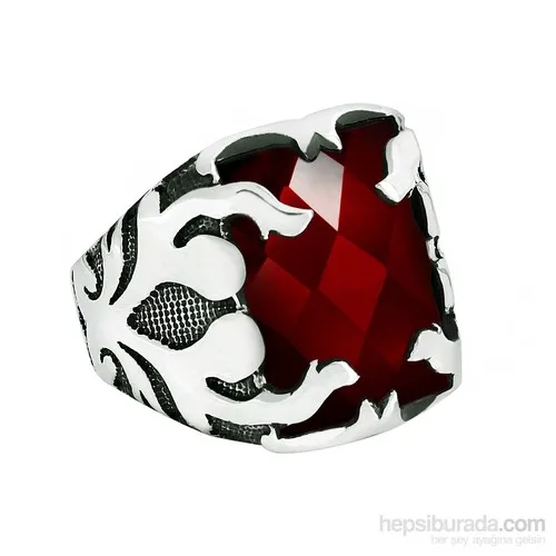 Chavin Flame Pattern Red Zircon Stone 925 Sterling Silver Men 'S Ring 963kr