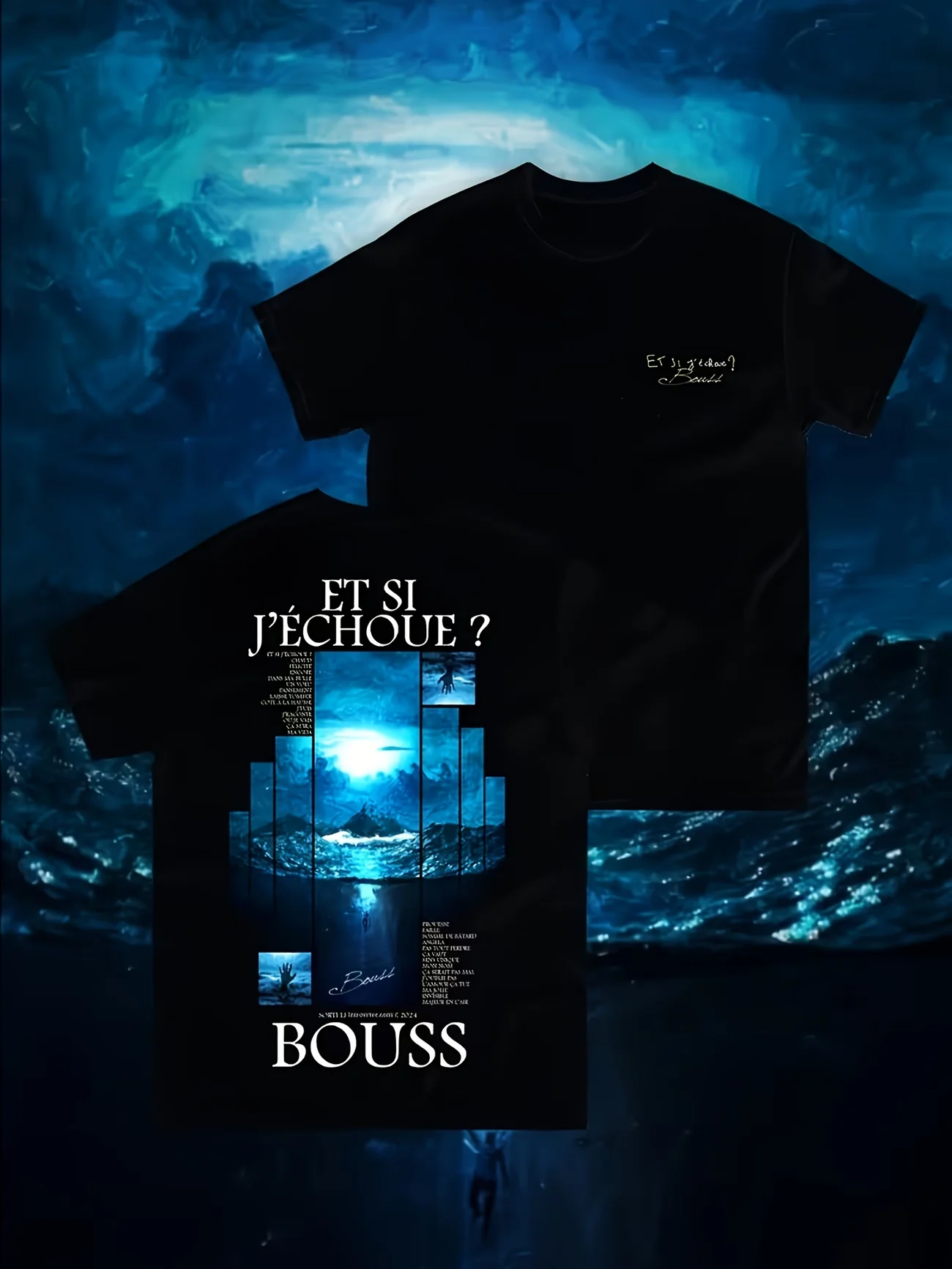 Unisex Black Bouss Movie Poster Printed T-shirt with French Text and Album Cover Print