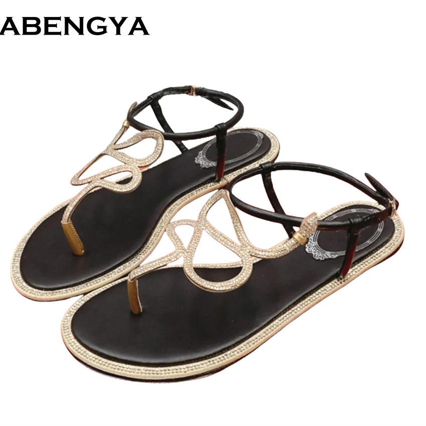 

Летние шлепанцы, пляжная обувь со стразами, женские сандалии на плоской подошве, сандалии на плоской подошве с открытым носком и узкими ремешками, женские сандалии на плоской подошве с кристаллами, 2025 Sandalias Mujer