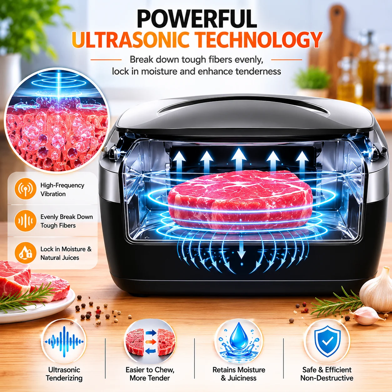 Ultrasonic Meat Tenderizer Automatic Steak Tenderizer Tool Sous Vide Cooking Machine Precision Cooker for Beef Chicken Turkey Fish Pork, Electric Meat Tenderizing Kitchen Appliance with Smart Control for Juicy Tender Meals
